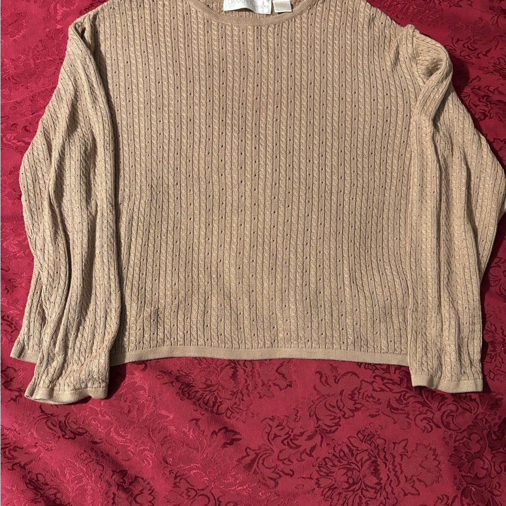 Dana Buchman Tan Crew Neck Ribbed Sweater